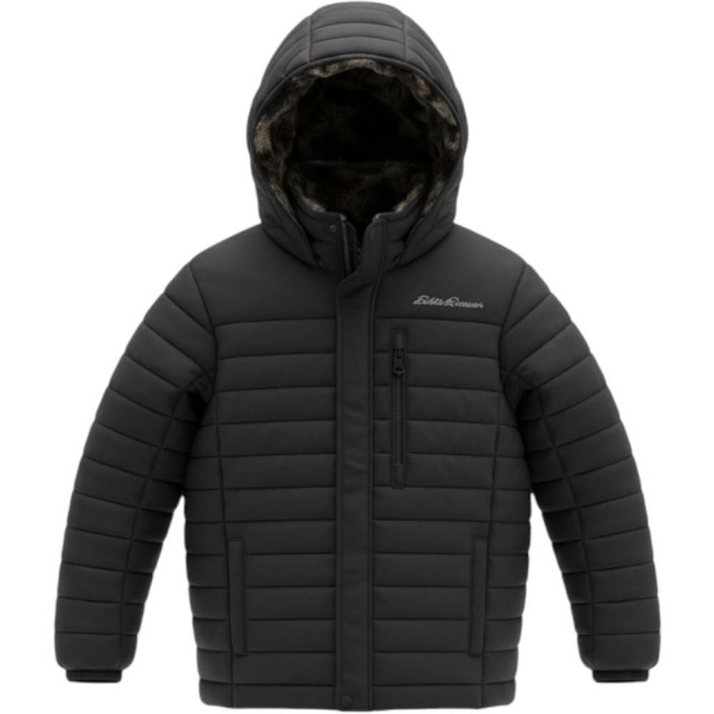 Eddie Bauer Kids Reversible Puffer Jacket Black Camo Fleece Hooded Coat